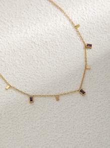 1 pieza Collar minimalista cuadrado de acero inoxidable con cristal de circonita cúbica, conjunto de joyas de moda, adecuado para uso diario, regalo único para mujeres