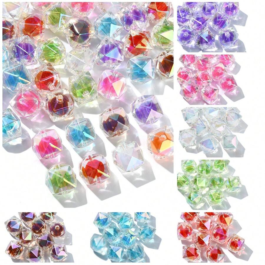 10 件双色 UV 电镀彩虹色亚克力珠,多边形,适合礼物珠宝 DIY 制作 - 10 pcs 多邊形串珠 - 查看 1