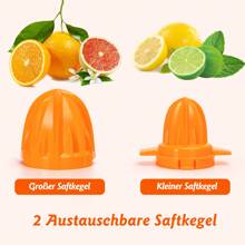 Elektrische Saftpresse mit 2 Kegeln, Orangenpresse 40 Watt, Zitruspresse 0,7 Liter, 2 Drehrichtungen, Hohe Saftausbeute, Tropfsicherer Auslauf - Frischer Saftgenuss