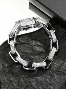 1 件锆石全镶 18K 镀金/铂金男女通用奢华嘻哈手链，适合日常佩戴，派对礼物