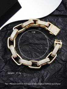 1 件锆石全镶 18K 镀金/铂金男女通用奢华嘻哈手链，适合日常佩戴，派对礼物