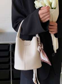 Women's Minimalist Bucket Handbag For Daily Use - White - View 6