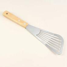 Pala para freír pescado de acero inoxidable, pala con de madera en forma de abanico, pala para freír de alta temperatura para el hogar, 1. - grande - Ver 2