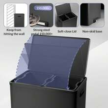 Step Dual Trash Can, 60L/16 Gallon Recycle Bins With Lid, 2 Removable Wastebusket, Step Pedal, Large Stainless Steel Double Trash Bin For Kitchen, Bathroom - 黑色 - 查看 5