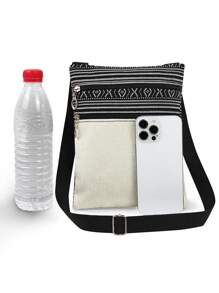 Mysterious Magic Tree Of Life Pattern Crossbody Bag, Unisex Reusable Shoulder Messenger Bag, Fashion Aesthetic Satchel Bag With Abstract Sun Moon Tree Graphic Print, Portable Messenger Bag, Party Gift, Life Tree Lover Gift - Black and White - View 5