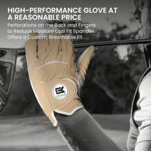 FINGER TEN Golf Gloves Men Right Handed Golfer 2 Packs Left Hand With Ball Marker Leather Premium Weathersof Grip Soft Men Golf Glove - Khaki - View 4