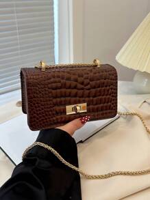 1pc Fashionable And Simple Popular Bag, Stone Pattern, Fashionable Crossbody, Stylish Shoulder Crossbody Bag, Pu Material, Magnetic Buckle Flap Closure, Suitable For Girls To Go Shopping, Daily Use, And Attend Parties, Sweet And Cute Solid Color Matching, Fashionable And Versatile Square Bag Shape, Elegant, Simple And Exquisite Crossbody Bag, It Is A Good Choice As A Gift For Little Girls - Solid Color Crossbody Bag - View 7