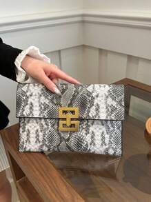 1pc PU Leather Snake Skin Pattern Color Block Handbag Envelope Clutch, Lightweight And Convenient For Daily, Date, Party, Gift - Multicolor - View 7