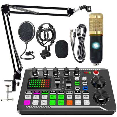 Podcast Equipment Bundle, Recording Studio Package With Voice Changer, Live Sound Card - Audio Interface For Laptop Computer Vlog Living Broadcast Live Streaming (F998)