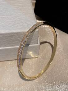 Fashionable Sparkling Cubic Zirconia Starry Sky Copper Bangle, Niche Design High-End Elegant Versatile Jewelry For Women, Suitable For Daily Wear - Fashion Bracelets - View 11