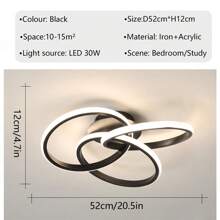 Lámpara de techo LED de lujo moderna para decoración del hogar, luces de techo en espiral, decoración de accesorios, blanco cálido/blanco frío, aluminio/gel de sílice, lámparas de techo negras/doradas de 52 cm con luz blanca LED/luz cálida para sala de estar, cocina, dormitorio, habitación de niños, comedor, pasillo, lámpara de pasillo, restaurante, cafetería, sala de clóset, pasillo, oficina moderna, decoración del hogar, lámparas de techo