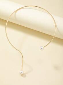 1pc Minimalist Geometric Line Pearl Necklace, Suitable For Daily Wear And Party - Geometry - View 5