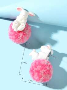 1对复活节甜美白兔粉色毛绒球耳钉，女士节日礼物首饰 - 彩色 - 查看 4