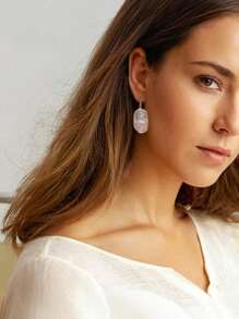 Elegante conjunto de joyería de cristal natural rosa, pendientes cuadrados + collar, adecuado como regalo del Día de la Madre para mujeres