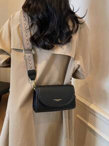 Vintage Chic Wide Strap Shoulder Square Bag - Stylish Solid Color Flap Crossbody Purse With Adjustable Strap For Women - Perfect For Daily Use And Travel - Black - View 5