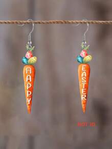 1 Pair Cute & Fashionable Acrylic Easter Carrot & Egg Earrings, Suitable For Holidays & Parties
