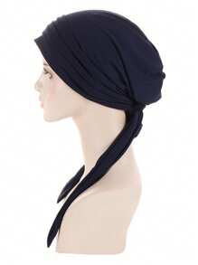 1pc Solid Color Linen Crystal Stripe Long Tail Turban Hat, Cancer Headscarf For Women Halloween - A - View 7