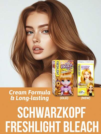 Schwarzkopf 施华蔻 Freshlight 漂白剂、温和染发、补充营养、增强光泽、颜色分布均匀、丝蛋白精华、多种氨基酸、乳霜配方、不含刺激性化学物质、减少颜色偏差、易于使用、效果持久、修复损伤、保湿、增强光泽、抚平毛鳞片、染发初学者、头发受损人士、（想要闪亮头发的人、家庭染发、日常护发程序