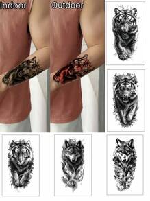 5 hojas de tatuajes temporales de lobo para adultos, pegatinas de tatuajes de animales, tatuajes falsos realistas de tigre para adultos en el hombro y el cuello, para hombres y mujeres, con colores brillantes y sensibles a la luz