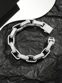 1 件锆石全镶 18K 镀金/铂金男女通用奢华嘻哈手链，适合日常佩戴，派对礼物