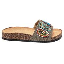 Pearl Embroidered Thick Sole Slide Sandals - Green - View 2