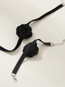 2pcs/Set Girls Flower Necklace And Bracelet Jewelry Set, Suitable For Daily Decoration - Black - View 4