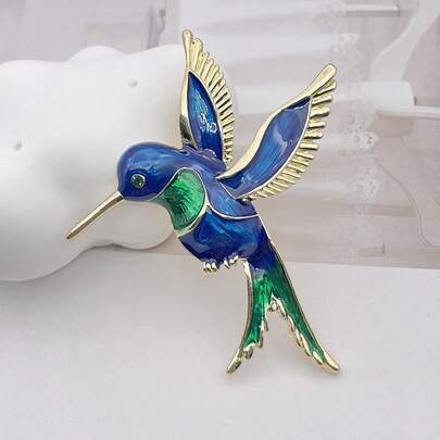 1 pieza Broche de pájaro de lujo con rhinestones verdes, apto para uso diario tanto por hombres como por mujeres