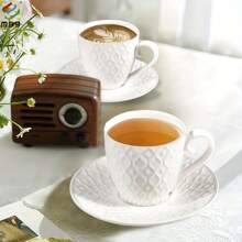 Juego de 12 tazas y platillos, tazas de café de cerámica con platillos, tazas para beber en el desayuno, el té, en casa