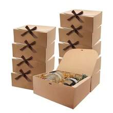 1pc Flip Cover White Cardboard Pastry Gift Box With Bowknot , Macaron Combination Packaging Box - Bow Gift Box - View 1