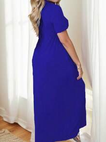 tooluck Basic Minimalist Pure T-Shirt Long Dress With Pockets, Casual Loose Style Idea To Daily Wear, Woman Clothes - 藍色 - 查看 2