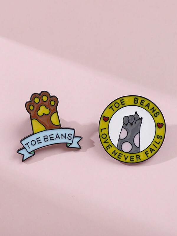 2pcs/Set Cute Cat Paw Brooch, Cartoon Animal Pet Couple Backpack Decoration Pendant, Adorable Cat Summer School Style Accessory