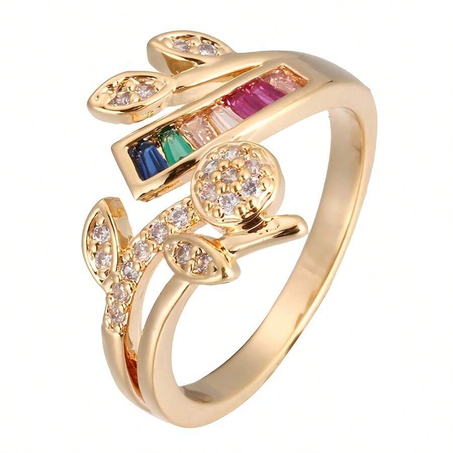 1 pieza Anillo de zirconia cúbica sintética de moda, accesorio de joyería de uso diario minimalista para mujeres