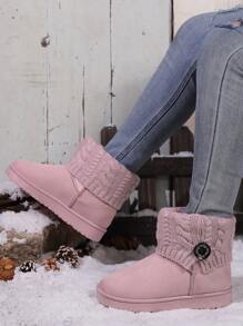 Botas cortas de mujer nuevas para invierno 2024, de punto, con puntera redonda, planas, cálidas y casuales
