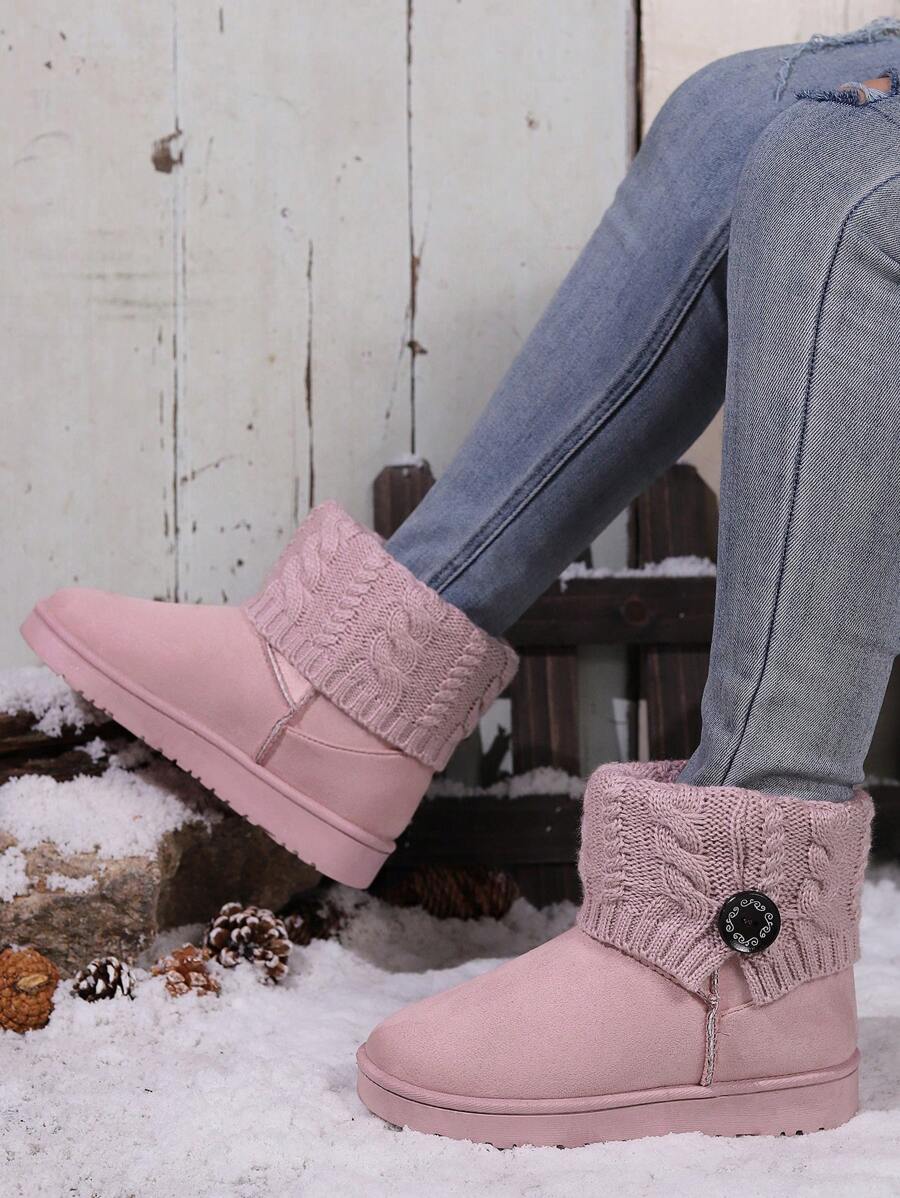 Botas cortas de mujer nuevas para invierno 2024, de punto, con puntera redonda, planas, cálidas y casuales