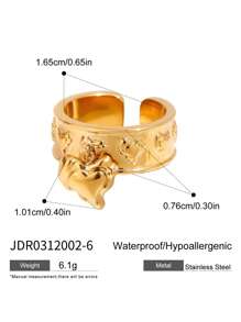 Uworld 1Pc Women's Fashion Heart Pattern Ring Liquid Metal Style Heart Pendant Stainless Steel Ring 18K Gold Plated Suitable For Daily Wear Parties And Festivals