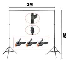Youyijia Backdrop Stand Kit 2 * 2m(6.5 * 6.5ft) Adjustable Background Support Stand Backdrop Support Kit With 3m X 1.6m White Photography Backdrop Carrying Bag And 4 Clamps - 變體1 - 查看 5