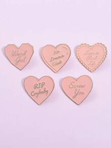 1pc Pink Heart Series Letter English Brooch, Minimalist Versatile Metal Gift Badge - Pink - View 3