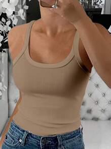 ChicMe 女式无袖 U 领罗纹背心修身细肩带纯色休闲百搭基本款日常街头服饰