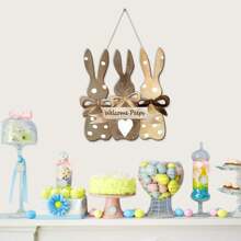 Osterdekoration Türhängeschild Kranz Willkommen Frohe Ostern Holz Türschild Willkommen Osterhase Kranz Schild für Osternbaum, Tür, Wand, Partyartikel