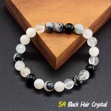 1 件原装黑发水晶串珠手链女款男款天然 5A 石珠水晶玛瑙珠宝瑜伽冥想净化灵魂手镯礼物生日礼物 - 彩色 - 查看 1