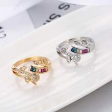 1 pieza Anillo de zirconia cúbica sintética de moda, accesorio de joyería de uso diario minimalista para mujeres