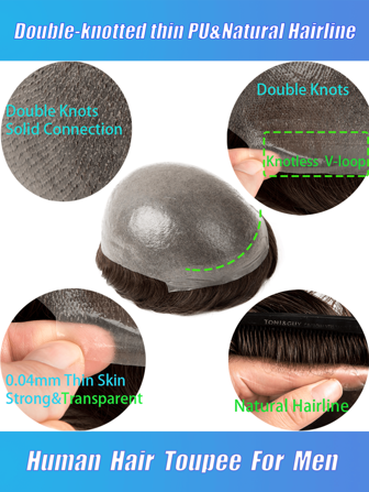 lekika قطعة شعر للرجال بسماكة 0.04 ملم مزدوجة العقدة، خط شعر طبيعي، 14 لون شعر اختياري، تواباي خفيف الوزن قوي وطبيعي للرجال