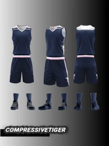 2pcs Personalized Basketball Jersey - Customizable Name And Number Print Short Sleeve T-Shirt + Shorts Co-Ord Dragon Pattern Quick-Drying Sweat-Absorbing Sports Set As Gift