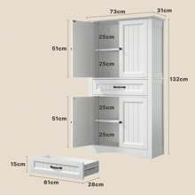 Garde-manger à 4 portes, armoire alimentaire avec un tiroir et quatre niveaux de rangement avec dispositif anti-basculement