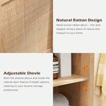 Natural Rattan Corner Cabinet - 68" Tall Modern Boho Corner Bathroom Storage Cabinet With Doors & Adjustable Shelves, Space Saver For Kitchen, Dining Room, Living Room Bathroom Storage