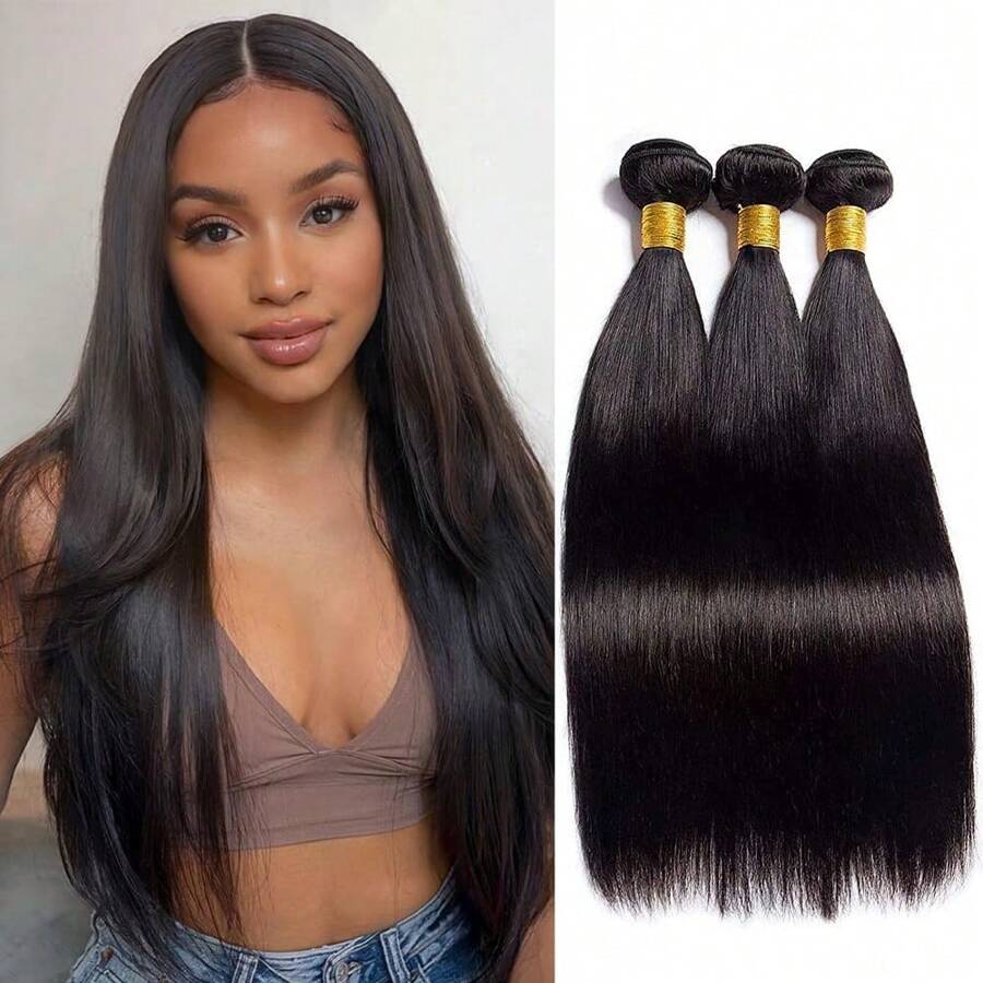 Bundel Rambut Manusia Lurus 14 Inci, Rambut Perawan Brasil yang Belum Diproses, Rambut Manusia untuk Wanita, Ekstensi Rambut Manusia Remy Brasil, Warna Hitam Alami - Alami & Hitam - View 1