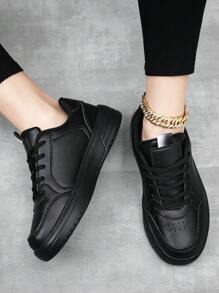 Women's Fashion Sneakers, Solid Color, Lightweight, All-Season Wear, Synthetic Leather, Fabric Lining, Fabric Insole, Casual Skateboarding Shoes