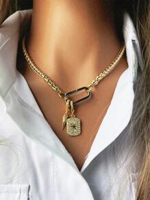 1Pc 分层女士项链，水钻星形吊坠搭配水钻锥形吊坠花篮锁骨链，水钻几何吊坠项链，长锥形吊坠搭配水钻高端吊坠串珠项链，高端独特，分层堆叠，适合女性在高端场合佩戴。 - 彩色 - 查看 5