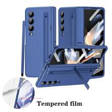 1 件蓝色手机壳带触控笔，适用于三星 Galaxy Z Fold6 Fold5 Fold4 Fold3，带轴铰链保护带、钢化玻璃屏幕保护膜、支架、带笔槽的全身保护壳 - 藍色 - 查看 3