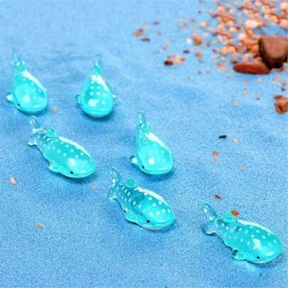 10/20 件迷你树脂鲨鱼雕像，小斑点艺术鲨鱼雕塑装饰品，适用于水族馆和微型景观装饰、家居装饰、蓝色圆点设计、复活节礼物